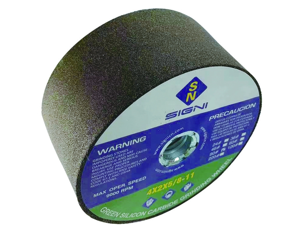 Roda de moedura de moedura verde da pedra do carboneto de silicone de 4 polegadas com linha 4X2X5/8-11
